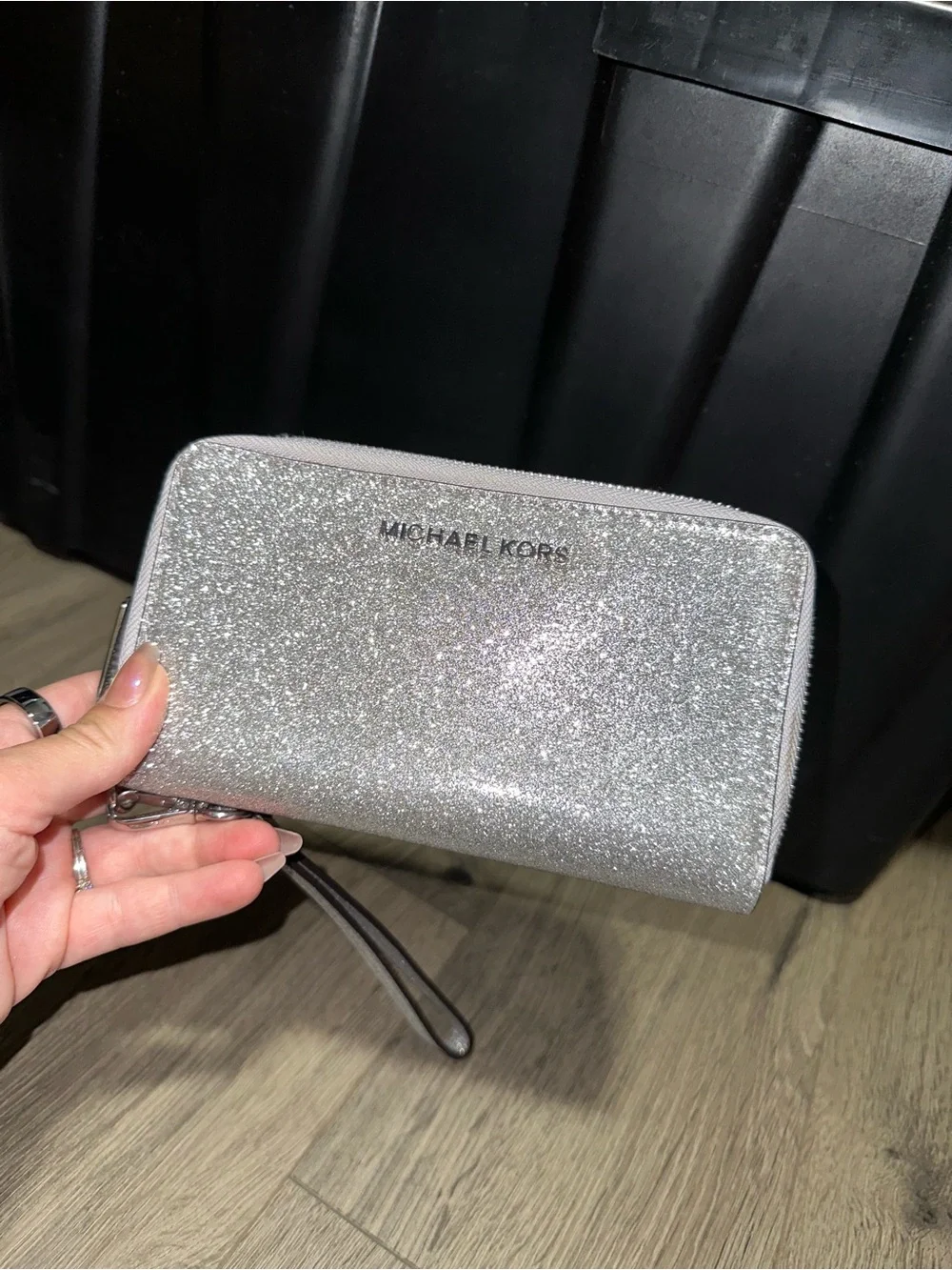Michael Kors Silver Glitter Zip-Around Wristlet Wallet
